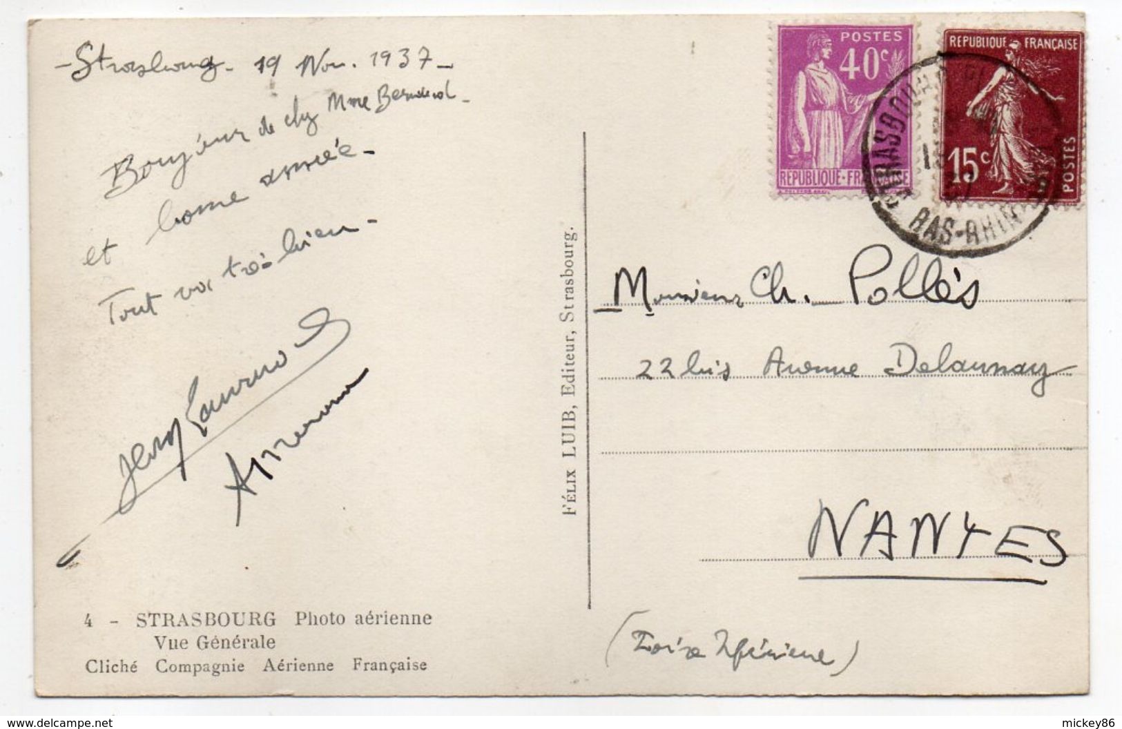 STRASBOURG--1937--Photo Aérienne--Vue Générale Cliché Compagnie Aérienne Française.--timbres--cachet...pas Très Courante - Strasbourg
