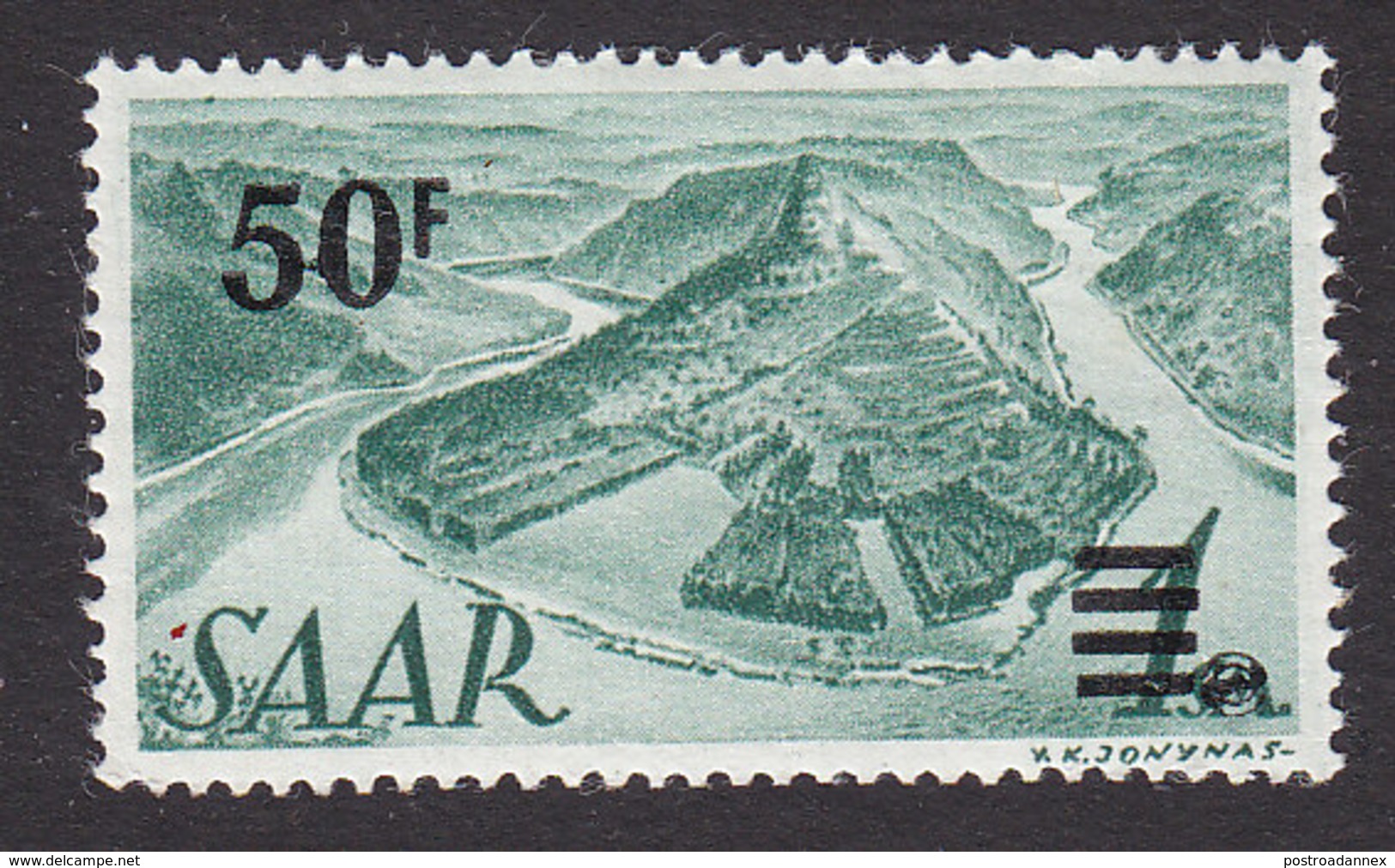 Saar, Scott #187, Mint Hinged, Saar River Surcharged, Issued 1947 - Unused Stamps