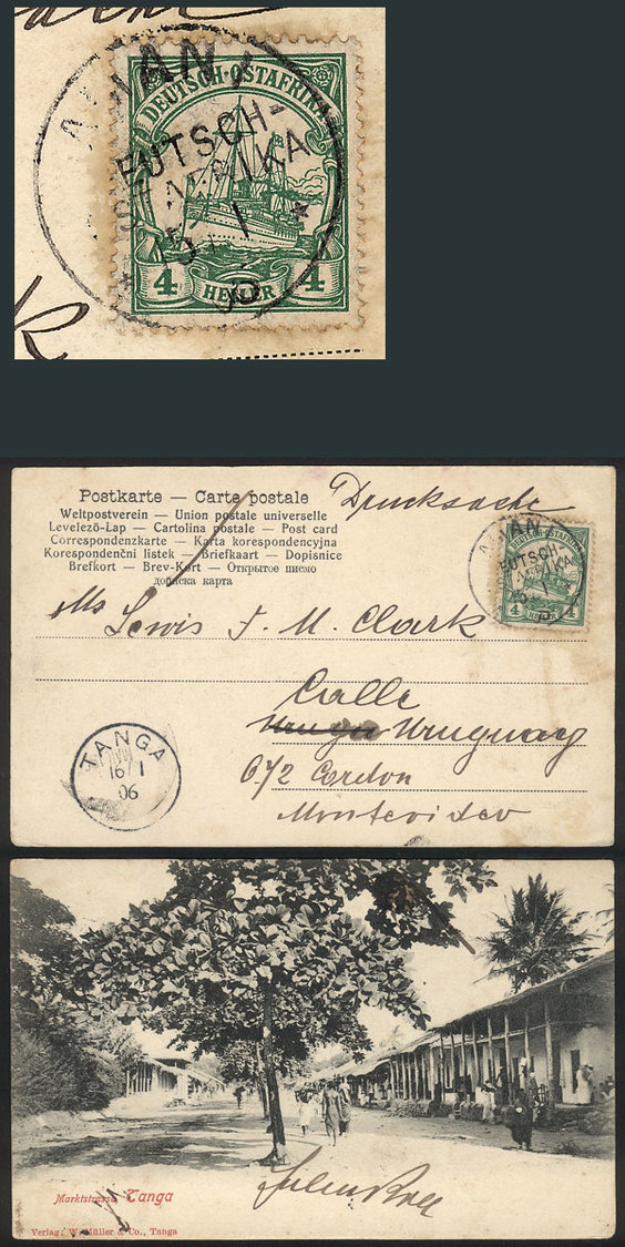 GERMAN EAST AFRICA: Postcard With View Of "Markstrasse, Tanga", Franked With 4 - Afrique Orientale