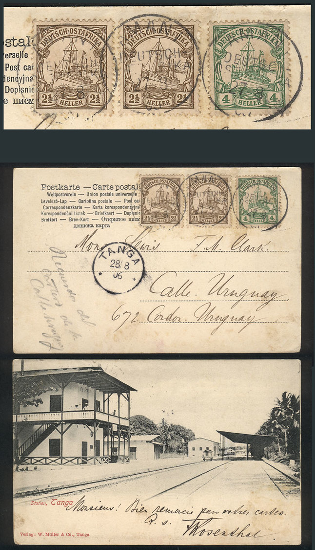 GERMAN EAST AFRICA: Postcard With View Of "Railway Station, Tanga" Franked Wit - Afrique Orientale