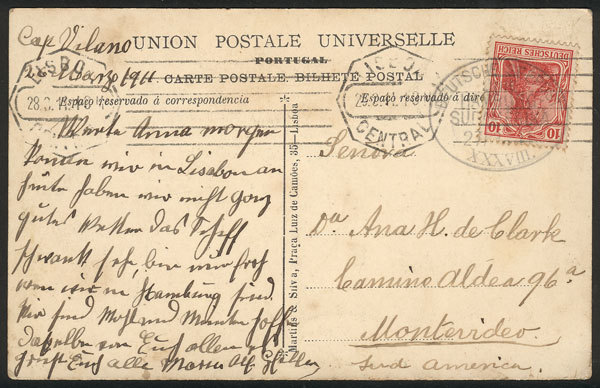 GERMANY: Postcard (Cintra, Portugal) Franked With 10Pg. And Dispatched At Sea Fro - Autres & Non Classés