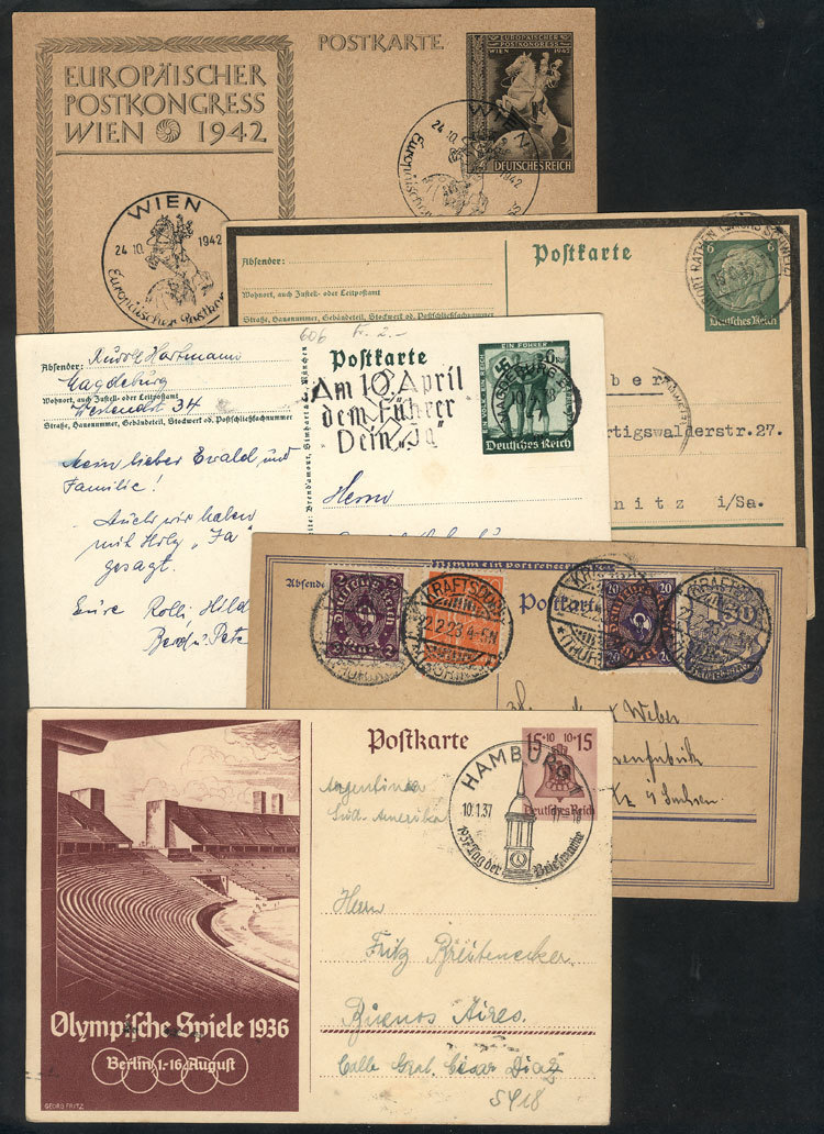 GERMANY: 5 Postal Cards Used Between 1923 And 1942, Some Illustrated And Very The - Autres & Non Classés