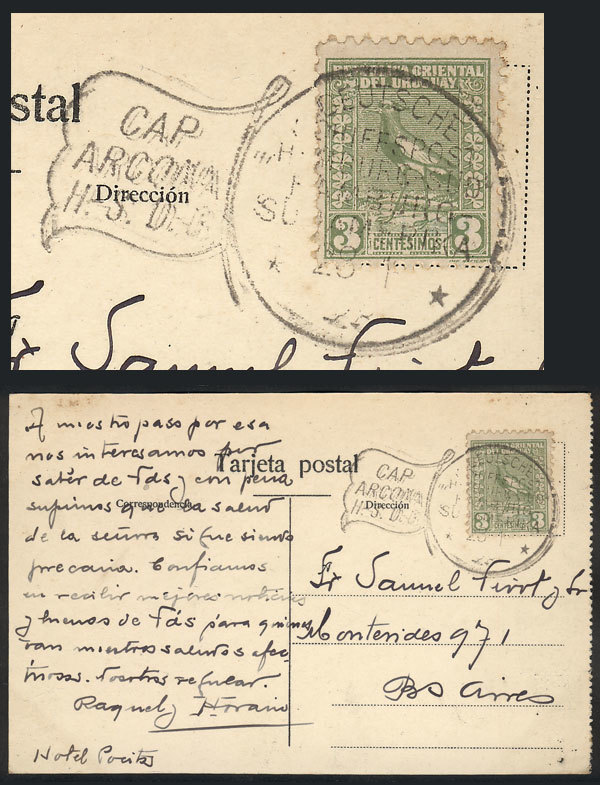 GERMANY: PC Posted At Sea To Buenos Aires On 28/JA/1928, With Uruguay Postage Of - Autres & Non Classés