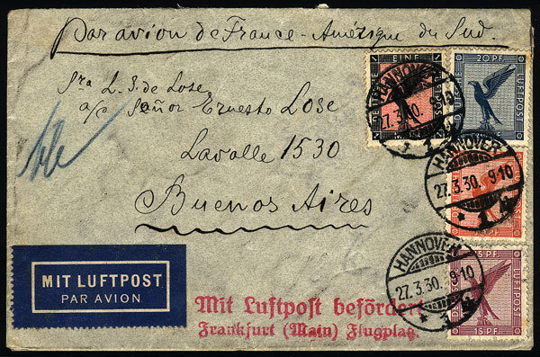 GERMANY: Airmail Cover Sent From Hannover To Argentina On 27/MAR/1930 By Air Fran - Autres & Non Classés