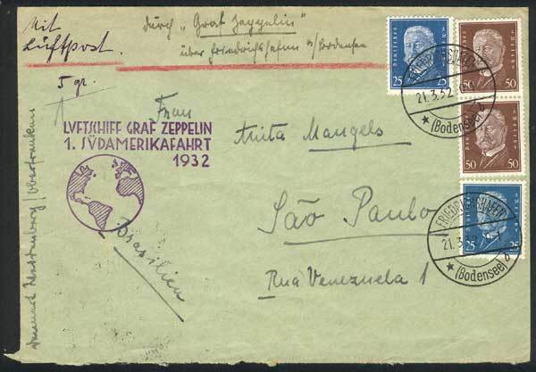 GERMANY: ZEPPELIN Cover Flown To Brazil On 21/MAR/1932, Very Fine Quality! - Autres & Non Classés