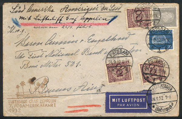 GERMANY: Cover Sent By ZEPPELIN To Argentina On 26/SE/1932, With Arrival Backstam - Autres & Non Classés