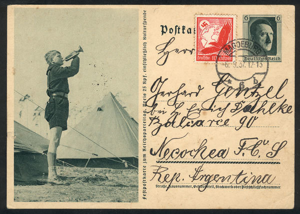 GERMANY: Illustrated Postal Card (camp Of Hitler Youth) With Additional Postage - Autres & Non Classés