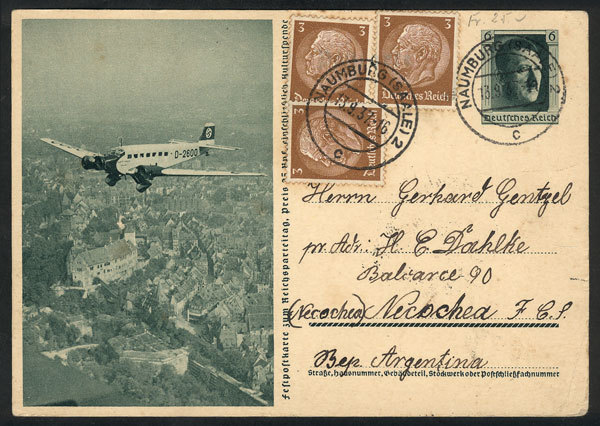 GERMANY: Illustrated Postal Card (Nazi Airplane) With Additional Postage (total 1 - Autres & Non Classés