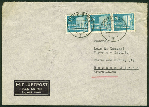 GERMANY: Cover Sent From Furth To Argentina On 25/AP/1951, Franked With DM. 1.50 - Autres & Non Classés