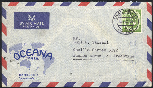 GERMANY: Airmail Cover Franked By Mi.138 ALONE, Sent From Hamburg To Argentina On - Autres & Non Classés