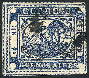 ARGENTINA: GJ.11, IN Ps. Blue, Exceptional Copy Of Immense Margins (with Part Of - Buenos Aires (1858-1864)