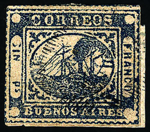 ARGENTINA: GJ.11, IN Ps. Blue, Type 22 On The Reconstruction, Black Ponchito Canc - Buenos Aires (1858-1864)