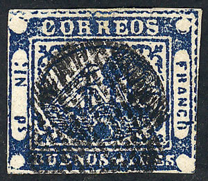 ARGENTINA: GJ.11, IN Ps. Blue, Type 39, WITH VARIETY: Large Ink Spot Below The Sh - Buenos Aires (1858-1864)