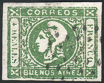 ARGENTINA: GJ.16c, 4R. Green, Worn And VERY OILY Impression, With Dotted Cancel O - Buenos Aires (1858-1864)