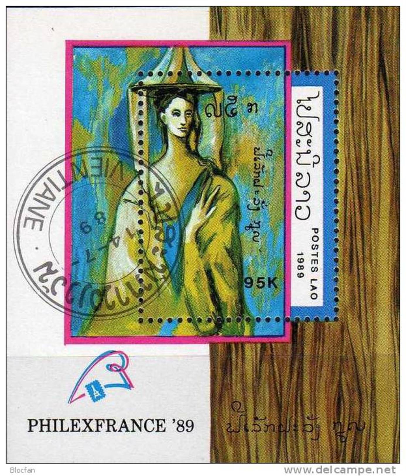 Ehrung Maler Picasso Philexfrance 1989 Laos Block 129 O 2€ Gemälde Frau Figur Paintings S/s EXPO Bloc Art Sheet Lao - Laos