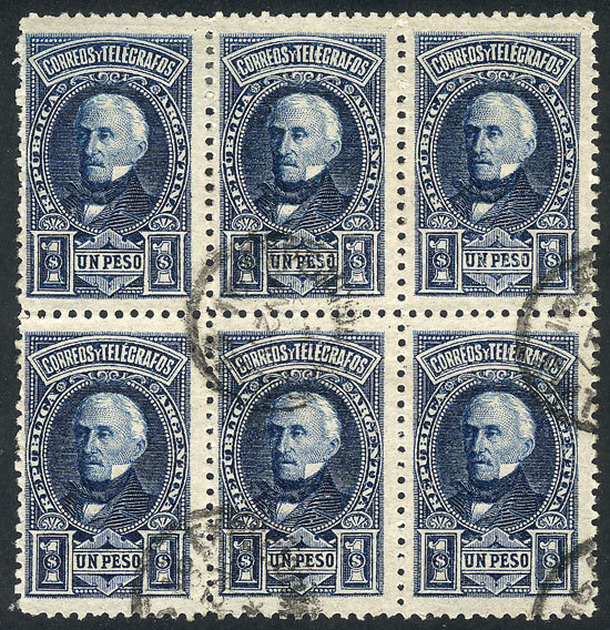 ARGENTINA: GJ.115, 1P. San Martín, Used Block Of 6 Stamps, Excellent Quality! - Autres & Non Classés