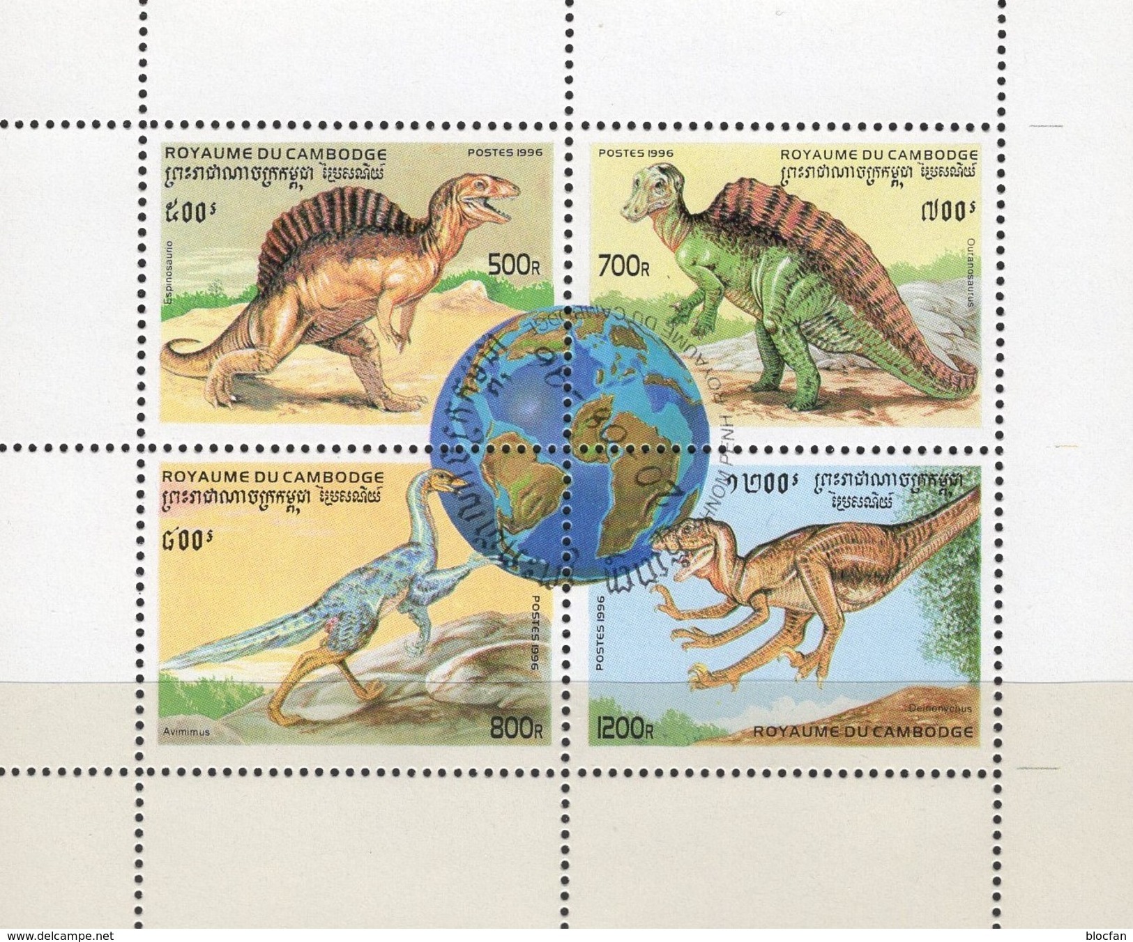 Prähistorische Tiere 1996 Kampucha 1627/0 Im 4-Block O 2€ Espino-Saurus Ss Nature Bloc Fauna WWF Sheet Bf Cambodge - Kampuchea