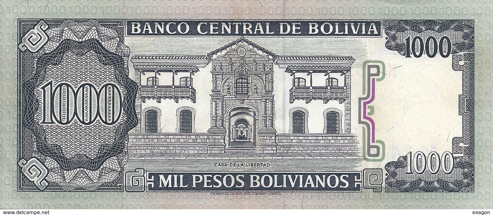 Banconota    BANCO  CENTRAL  DE  BOLIVIA   Da  1000  Pesos Bolivianos  -  Anno 1982. - Bolivia