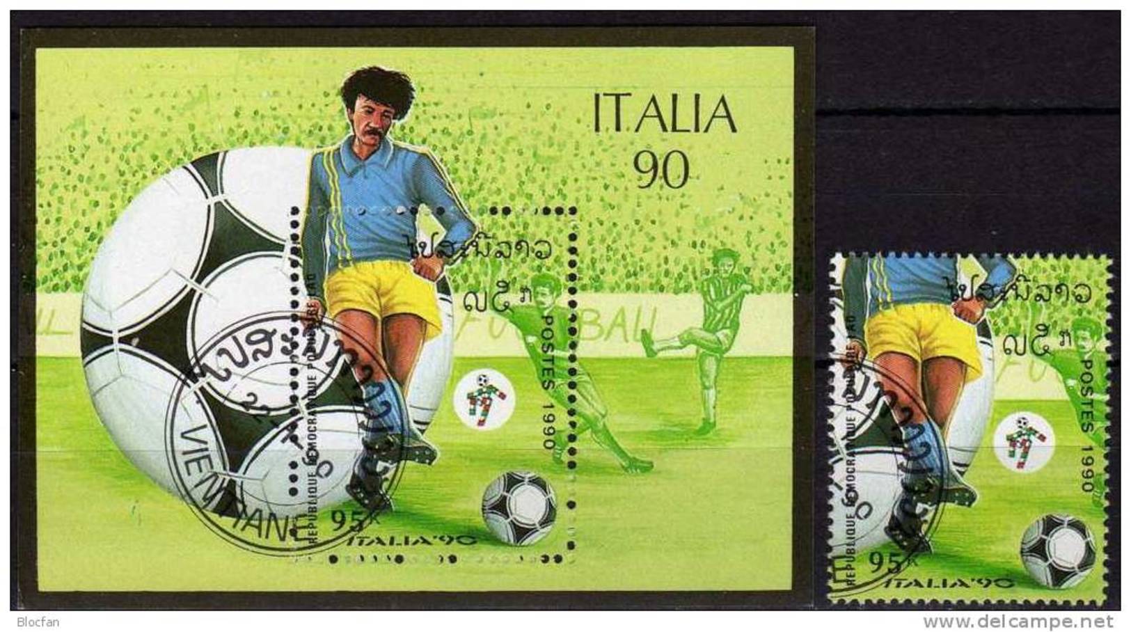 Fußball-WM Italia 1990 Stürmer Stadion Laos 1181+Block 130 O 4€ Spiel Fogli Championat Ss Bloc Soccer Sheet Bf Lao - Laos