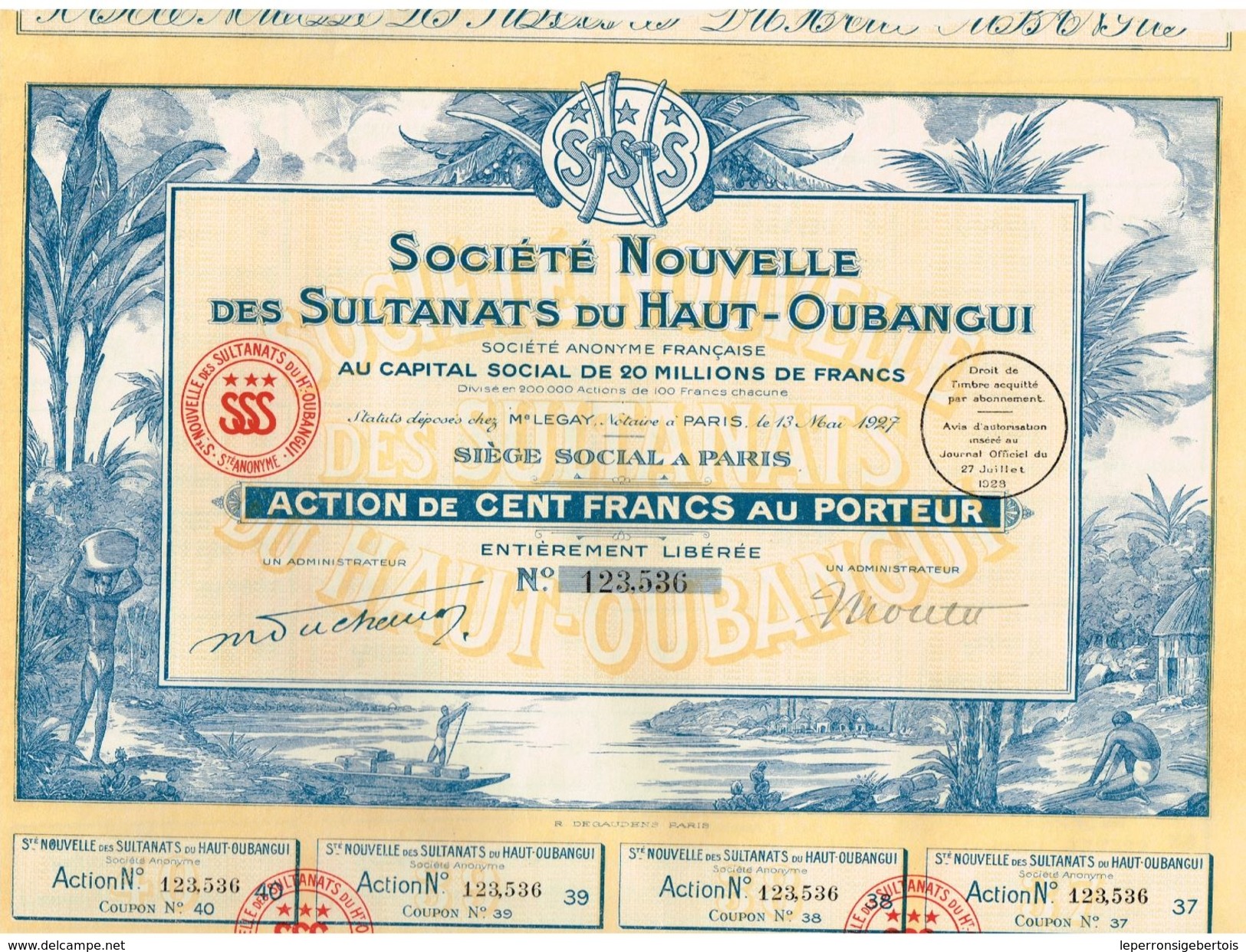 Action Ancienne - Société Nouvelle Des Sultanats Du Haut-Oubangui - Titre De 1928 - - Afrique