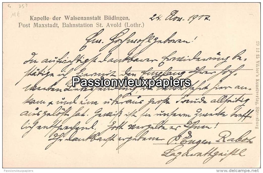 BUDING 1917 KAPELLE Der WAISENANSTALT BÜDINEGN (Post Maxstadt Bahnstation St Avold) - Andere & Zonder Classificatie