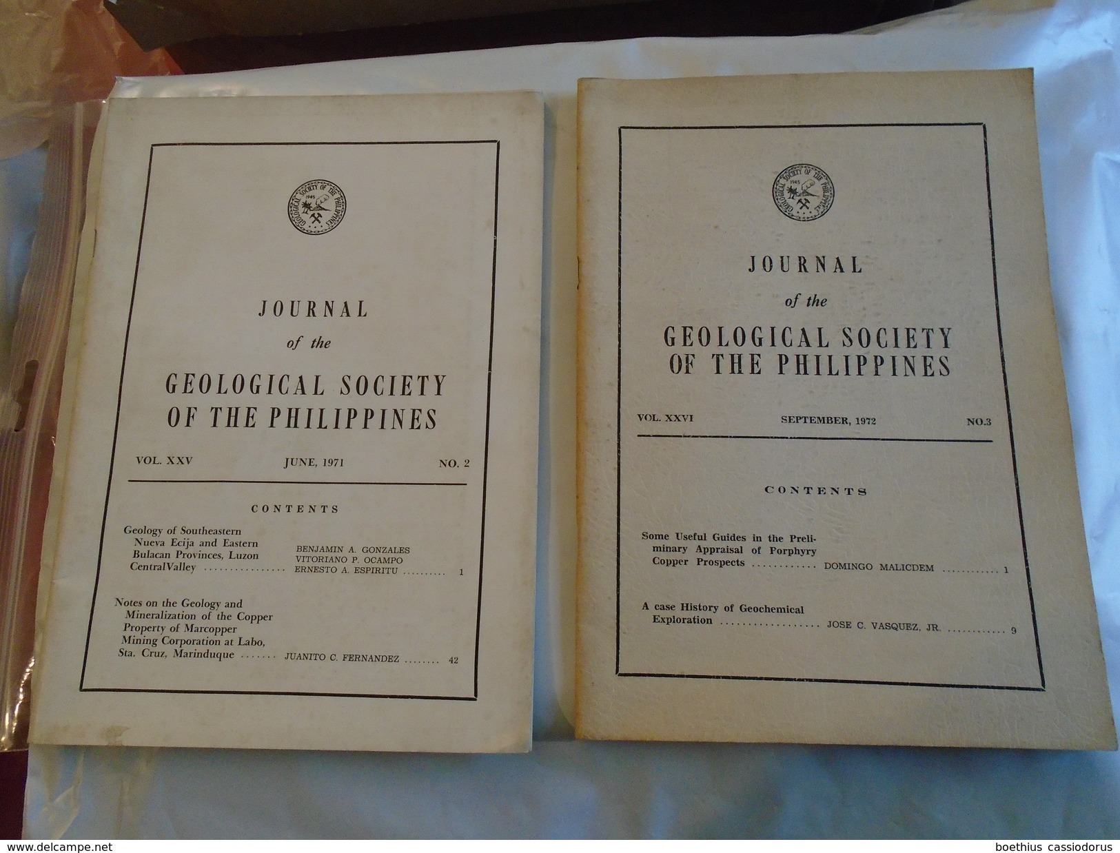 JOURNAL OF THE GEOLOGICAL SOCIETY OF THE PHILIPPINES VOL XXVI SEPT 72 N° 3 Et VOL XXV June 1971 N° 2 - Geowissenschaften