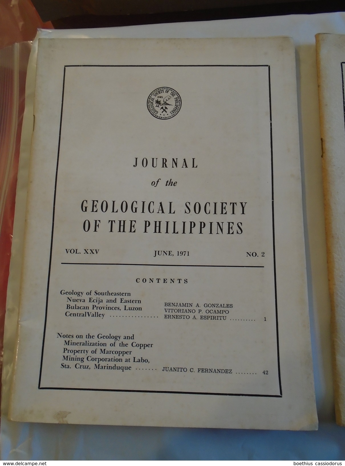 JOURNAL OF THE GEOLOGICAL SOCIETY OF THE PHILIPPINES VOL XXVI SEPT 72 N° 3 Et VOL XXV June 1971 N° 2 - Earth Science