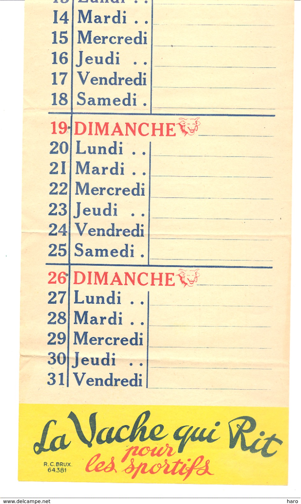 Page D'un Calendrier Publicitaire " La Vache Qui Rit " Octobre 1941 - Fromage - Grand Format : 1941-60