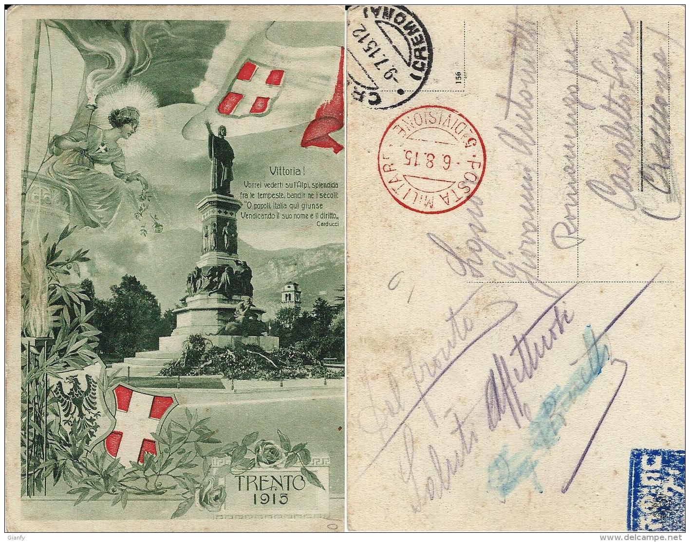 TRENTO PATRIOTTICA POSTA MILITARE 5a DIVISIONE 1915 EDOLO X CASALETTO SOPRA - Military Mail (PM)