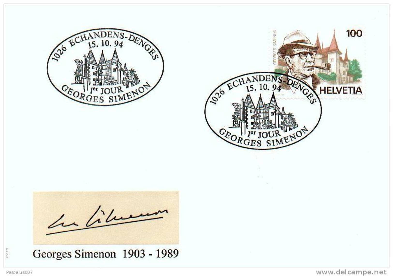 60011a - 1 - Enveloppe Souvenir - Cs - Hk 2579 - Simenon Georges - écrivain - émission Suisse - Lettres & Documents