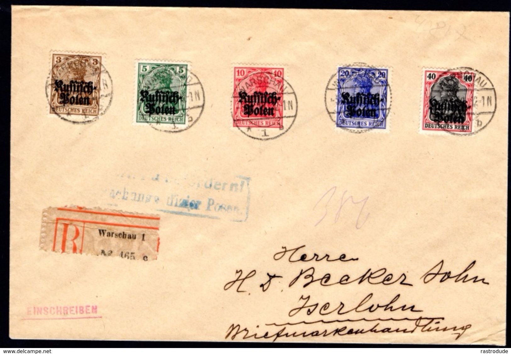 1918 - Poland - Germany Occupation Registered Cover To Germany - Lettres & Documents