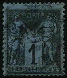 Oblit. N°84 1c Noir S/bleu De Prusse, Pelurage Au Verso Belle Présentation - B - 1876-1878 Sage (Type I)