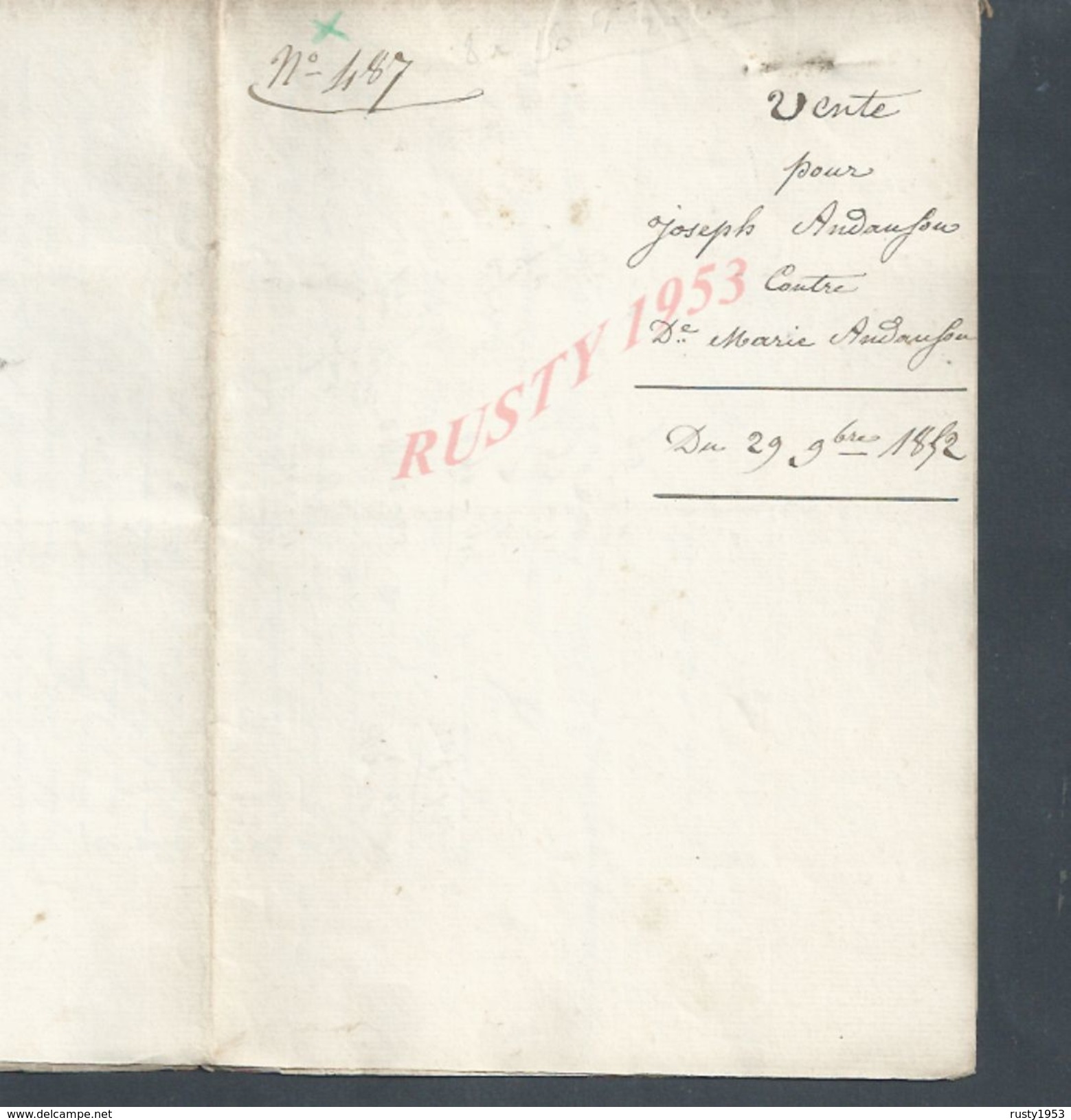 SAINT PIERRE ROCHE BILLON ROCHEFORT MONTAGNE 1852 ACTE VENTE IMMEUBLES POUR JOSEPH ANDOUFOU CONTRE MARIE ANDOUFOU 6Pg: - Manuscripts