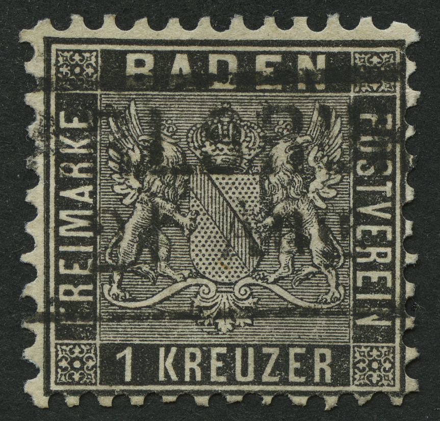 BADEN 13a O, 1862, 1 Kr. Schwarz, Kaum Sichtbare Bugspur Sonst Pracht, Mi. 120.- - Altri & Non Classificati