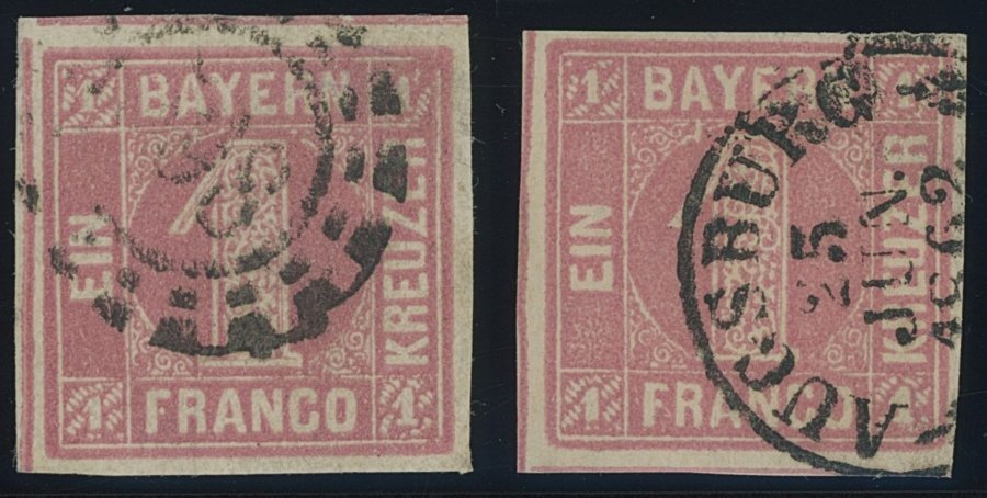 BAYERN 3I O, 1850, 1 Kr. Hellrot, Type I, Mit K2 Und Offenem MR-Stempel, 2 Prachtwerte - Otros & Sin Clasificación