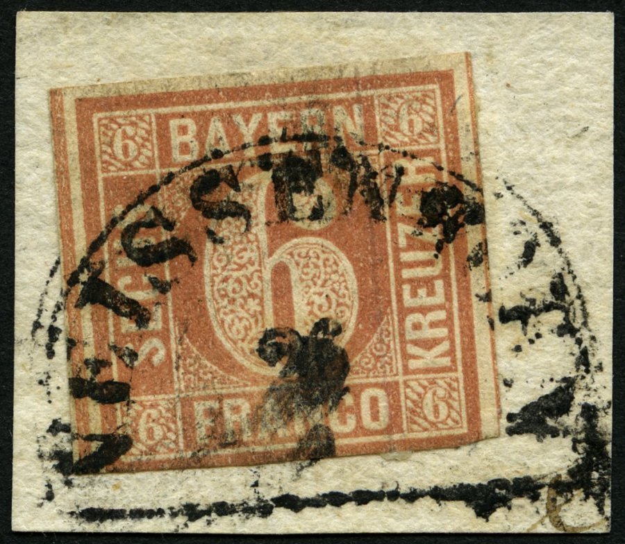 BAYERN 4I BrfStk, 1849, 6 Kr. Dunkelbraunorange, Type I, Segmentstempel WEISSENHORN, Unten Berührt Sonst Prachtbriefstüc - Autres & Non Classés