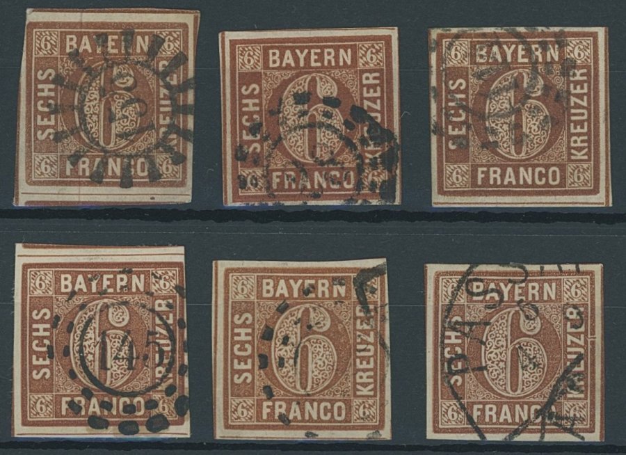 BAYERN 4II O, 1850, 6 Kr. Dunkelbraunorange, Type II, 6 Pracht- Und Kabinettwerte In Nuancen - Autres & Non Classés
