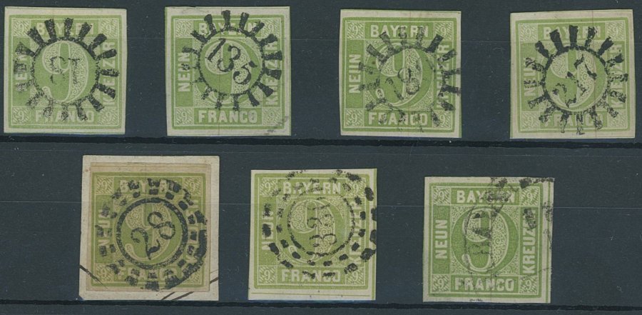 BAYERN 5 O,BrfStk , 1850, 9 Kr. Grün, 7 Pracht- Und Kabinettwerte In Nuancen - Autres & Non Classés