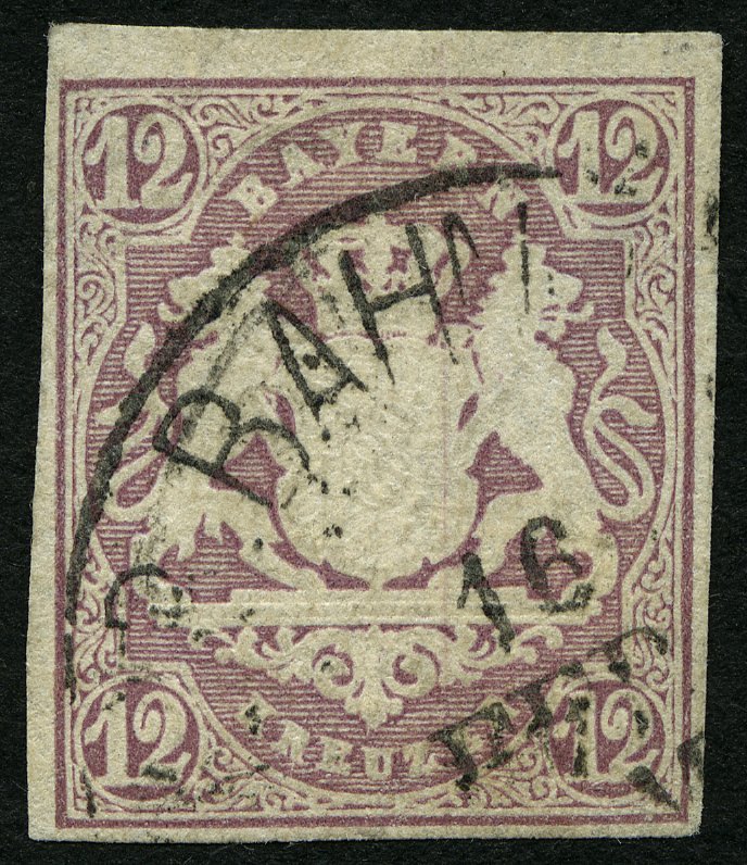BAYERN 18 O, 1867, 12 Kr. Hellbraunviolett, Pracht, Mi. 120.- - Autres & Non Classés