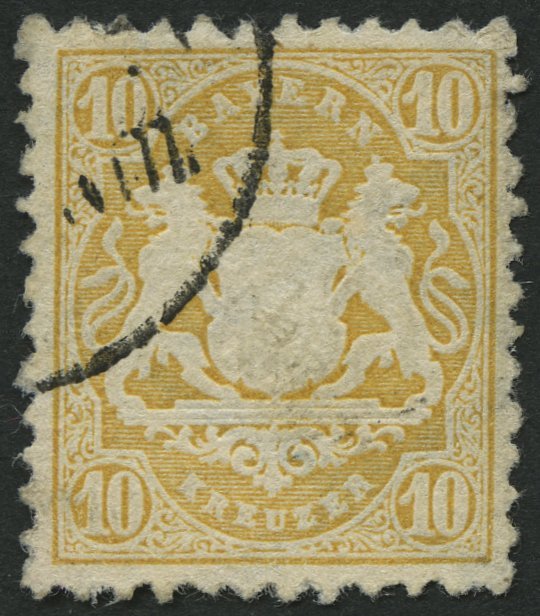 BAYERN 29Yb O, 1873, 10 Kr. Dunkelgelb, Wz. Weite Rauten, Pracht, Gepr. Stegmüller, Mi. 80.- - Sonstige & Ohne Zuordnung