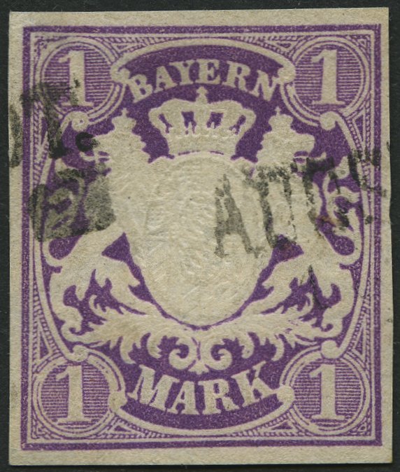 BAYERN 30a O, 1874, 1 M. Violett, Pracht, Gepr. Stegmüller, Mi. 100.- - Other & Unclassified