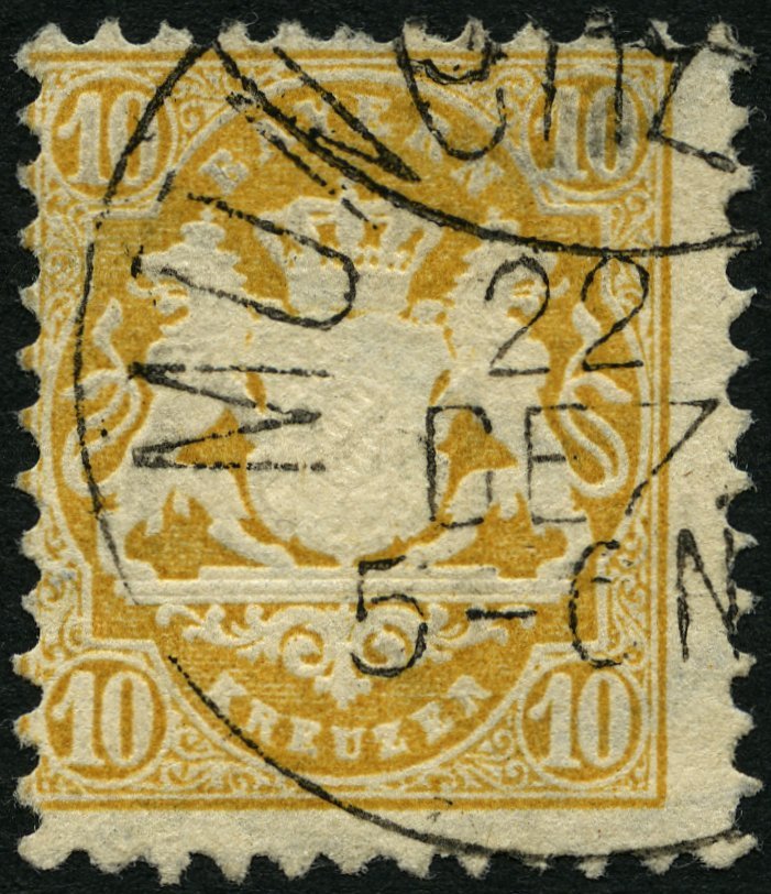 BAYERN 35 O, 1875, 10 Kr. Dunkelchromgelb, Wz. 2, Helle Ecke Sonst Pracht, Gepr. W. Engel, Mi. 320.- - Sonstige & Ohne Zuordnung