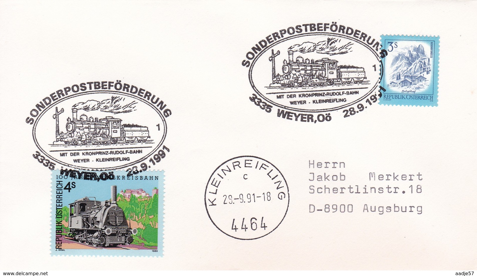 Austria Osterreich  Spec Canc 28.09.1991 Sonderpostbeförderung Mit Der Kronprinz-Rudolf-Bahn Weyer-Kleinreifling - Eisenbahnen