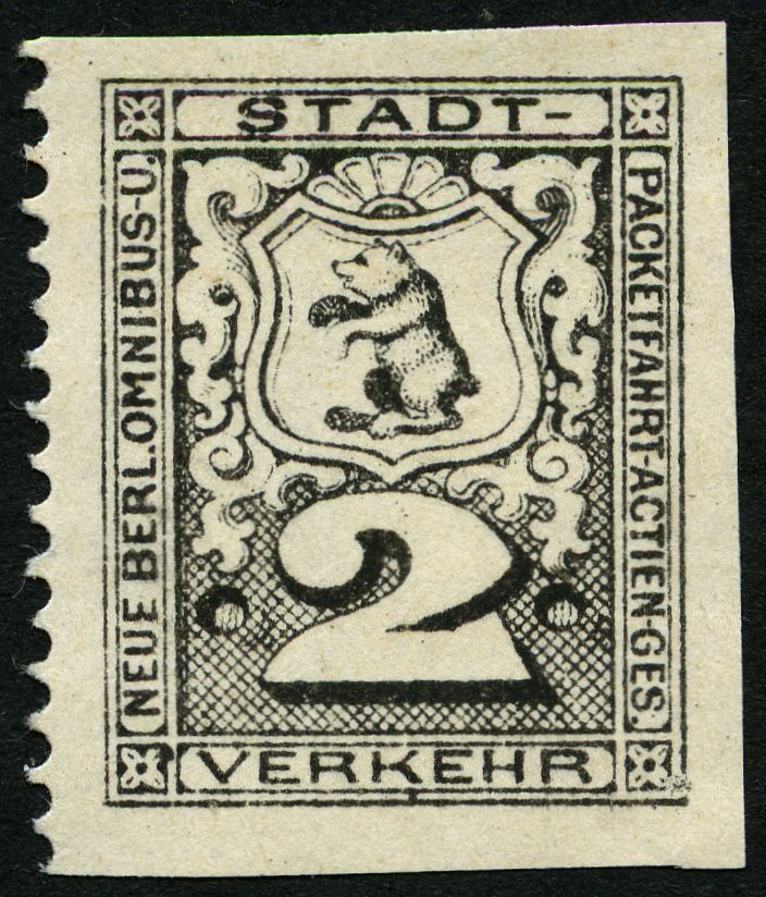 BERLIN B 34PU (*), PACKETFAHRT GESELLSCHAFT: 1888, 2 Pf. Probedruck In Schwarz, Dreiseitig Ungezähnt, Pracht - Otros & Sin Clasificación