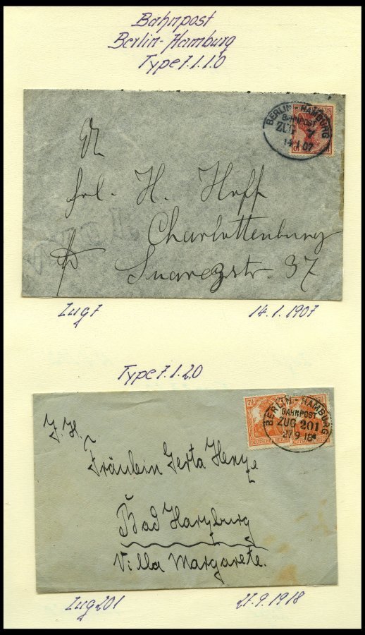 BAHNPOST Berlin-Hamburg (verschiedene Züge Und Typen) 1907-1938, 7 Belege Feinst - Máquinas Franqueo (EMA)