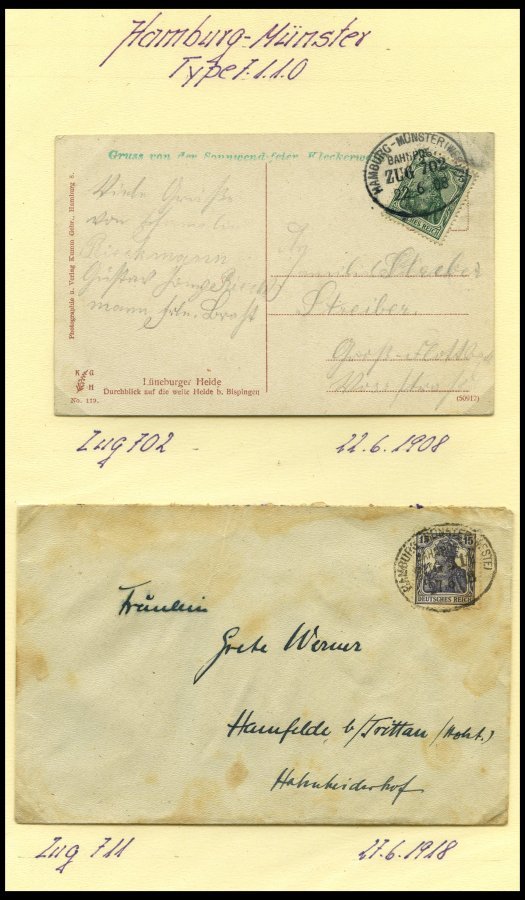 BAHNPOST Hamburg-Münster (verschiedene Züge Und Typen), 1906-1936, 13 Belege Und Eine Beutelfahne Für Päckchen, Meist Pr - Franking Machines (EMA)