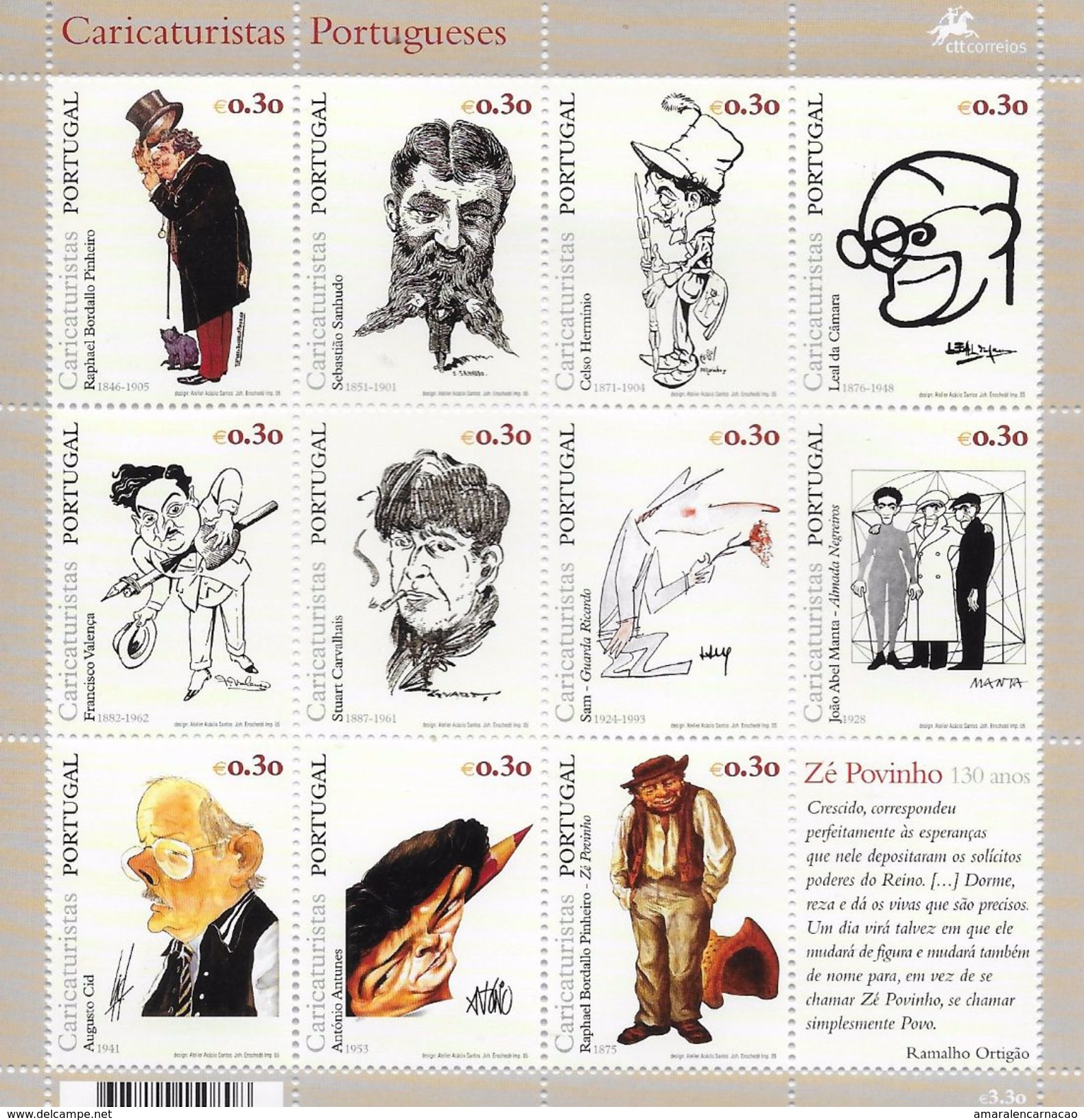 TIMBRES - STAMPS - PORTUGAL - 2005 - PORTUGAIS DESSINATEURS - PORTUGUESE CARTOONITS - Feuille - Sheet - NEUFS - MHN - Ganze Bögen