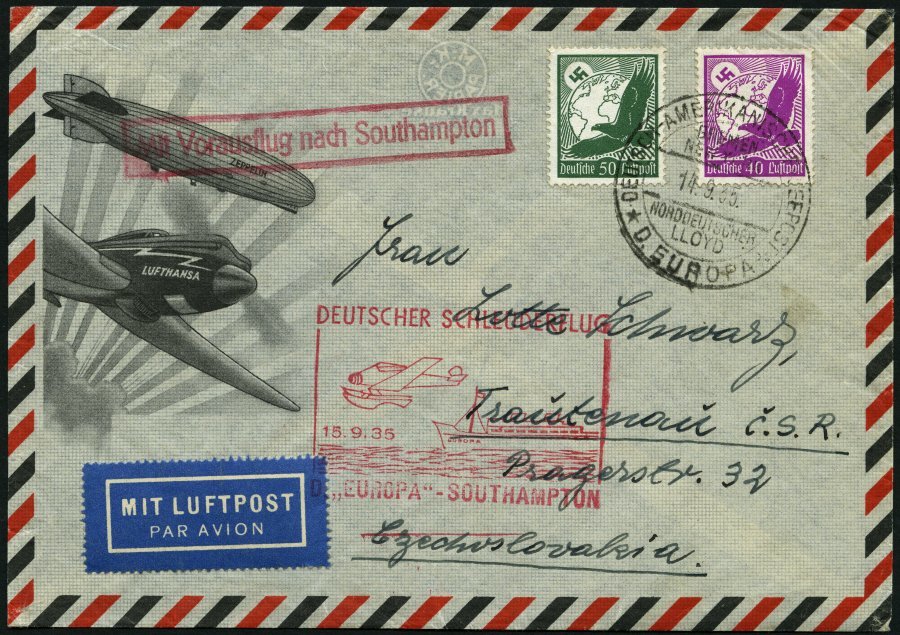 KATAPULTPOST 212c BRIEF, 15.9.1935, &quot,Europa&quot, - Southampton, Deutsche Seepostaufgabe, Prachtbrief - Lettres & Documents