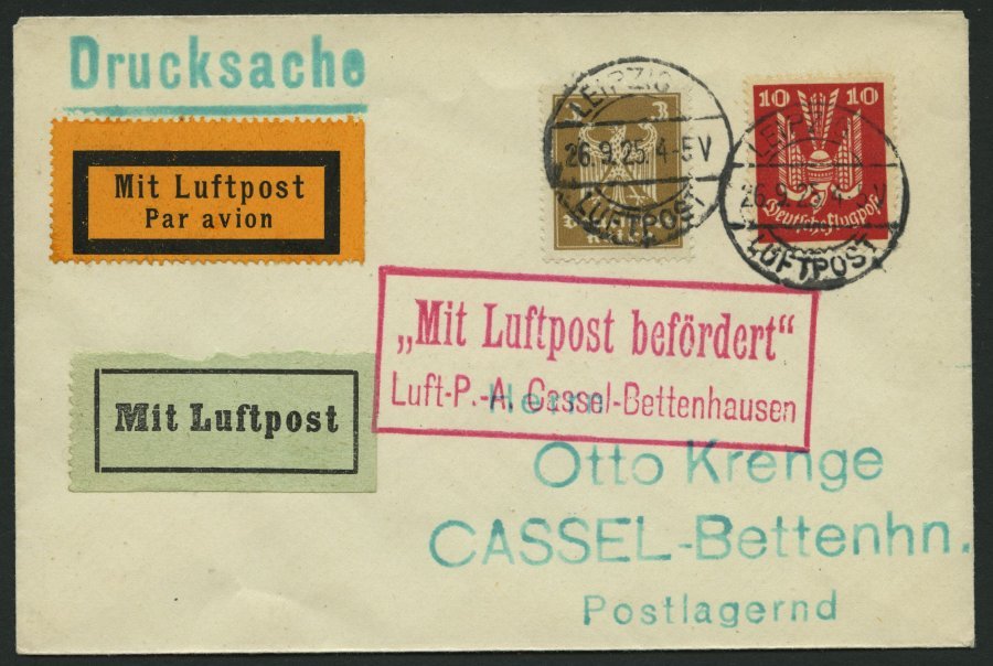 LUFTPOSTBESTÄTIGUNGSSTPL 60-01 BRIEF, KASSEL, Drucksache Von LEIPZIG Nach Cassel-Bettenhn., Prachtbrief - Poste Aérienne & Zeppelin