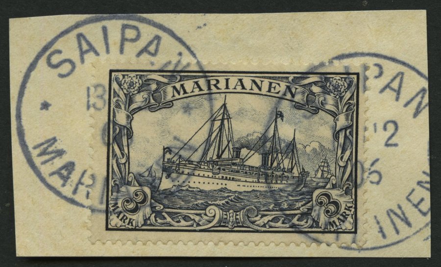 MARIANEN 18 BrfStk, 1901, 3 M. Violettschwarz, Prachtbriefstück, Gepr. U.a. Grobe, Mi. (160.-) - Isole Marianne